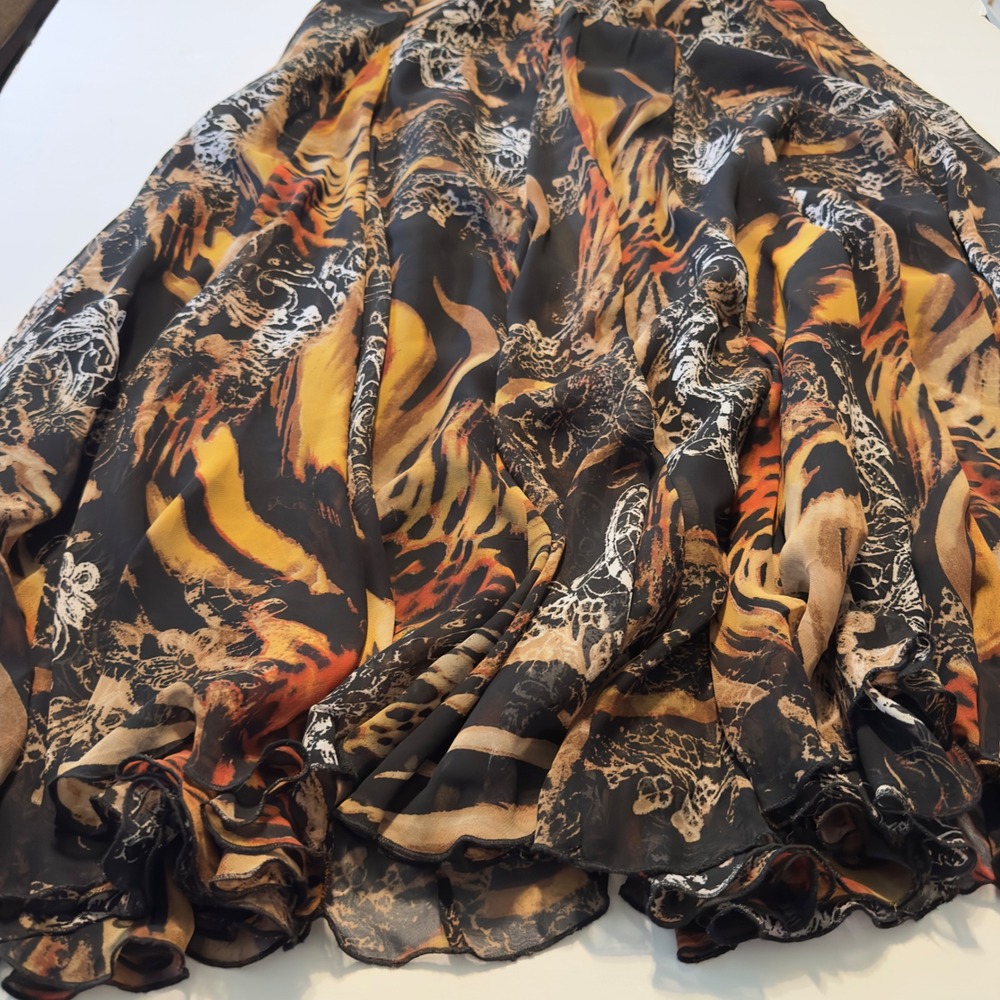 Sandy Starkman Animal Print Maxi Skirt Beaded Waistband Orange Brown Large Boho - Picture 9 of 11
